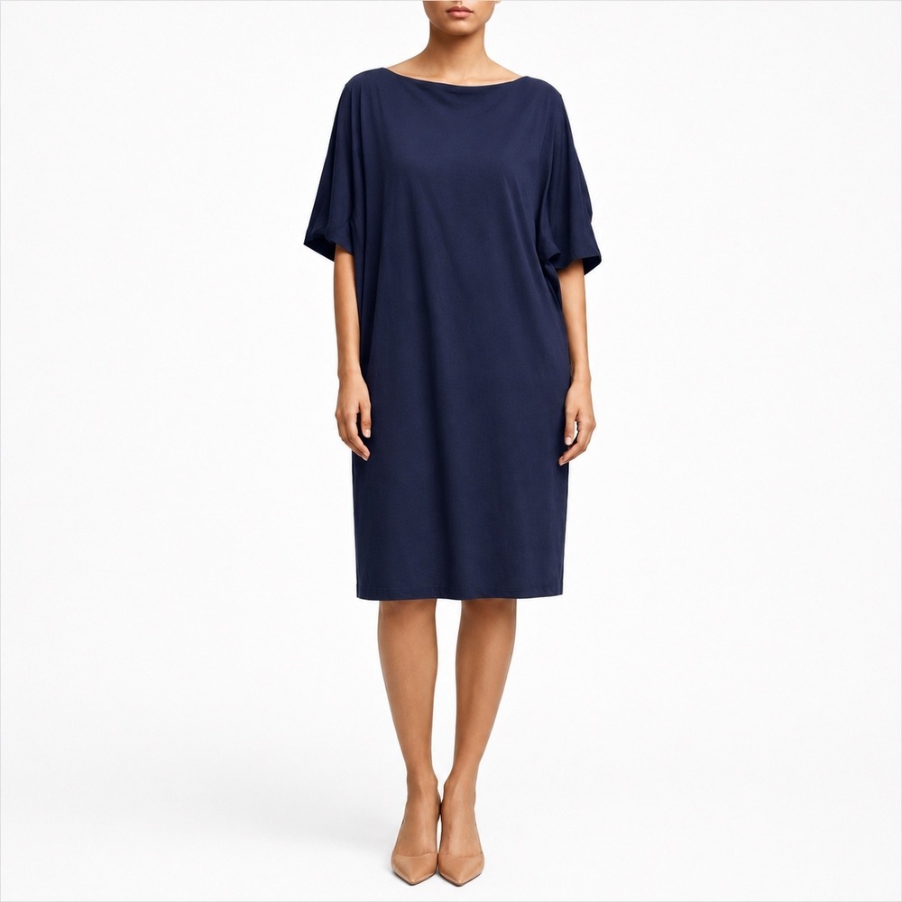 Eileen Fisher Women Navy Tencel Blend Shift Dress 3X‎ Minimalist NWT Lagenlook